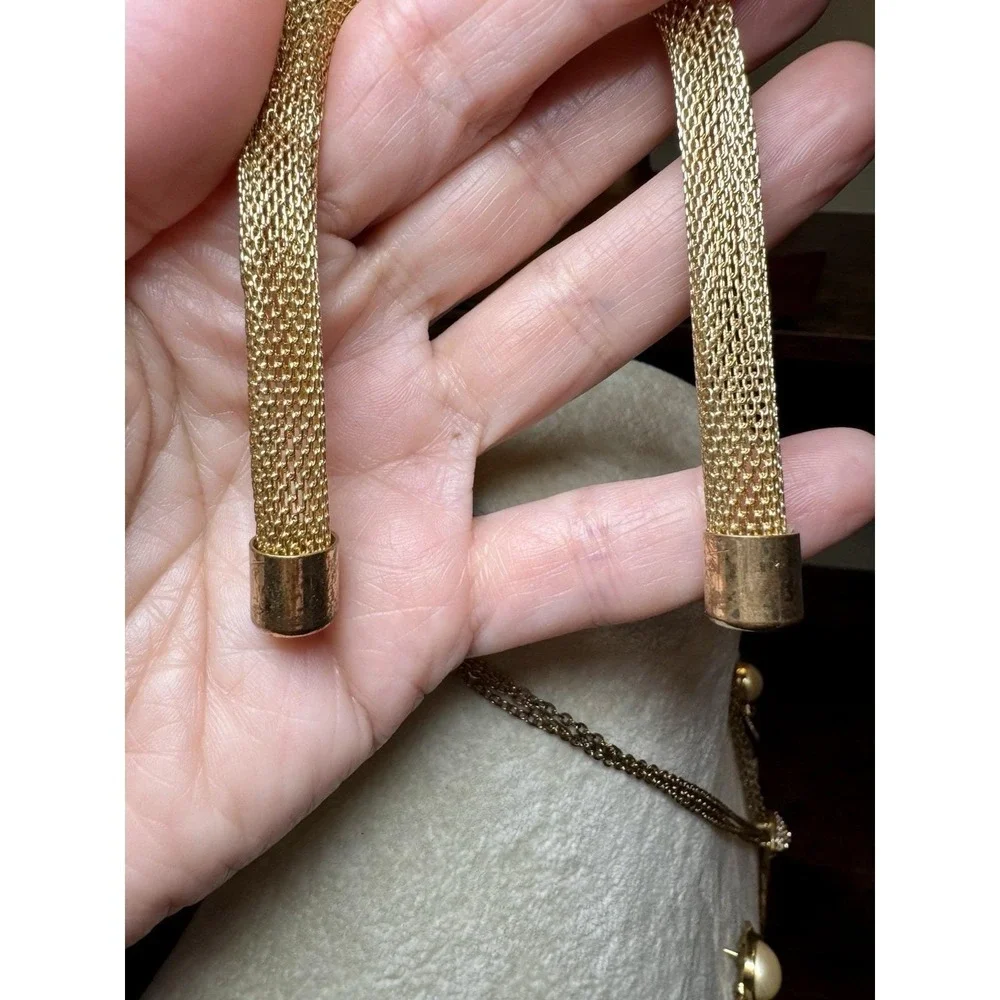 VTG Gold Tone Tassel Rhinestone Black Enamel‎ Necklace Earrings Bracelet Set 80s
